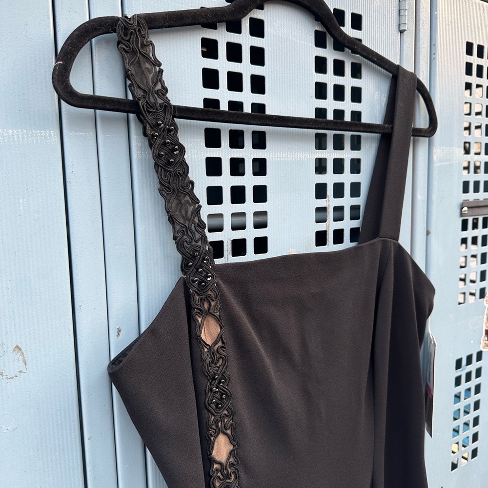 Vintage 90s Maggy London Black Evening Gown Column Dress